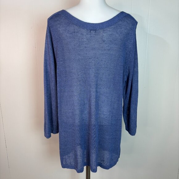 J. Jill Tunic Sweater XL Blue Linen Blend Boat Neck Lightweight Sheer Women's - Picture 6 of 12